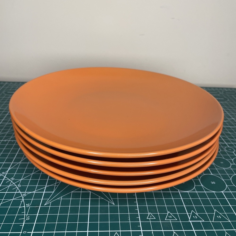 Set of 5x Royal Norfolk Orange Stoneware Dinner Plates 10.5 Inch Solid Glaze